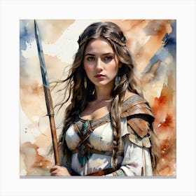 Portrait Of A Young Girl In Traditional Costume Holding A Spear Canvas Print
