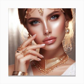 Beautiful Woman In Gold Jewelry 1 Canvas Print