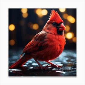 Cardinal Bird In The Rain Canvas Print