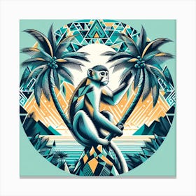 Geometric Art Monkey sits on a palm tree Canvas Print