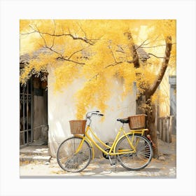 Bicycle Beside a Yellow Tree Canvas Print