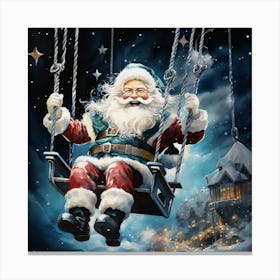 Santa Claus On Swing Canvas Print