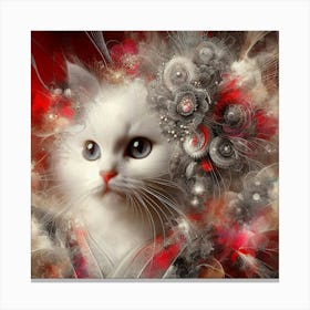 White Cat With Flowers Canvas Print
