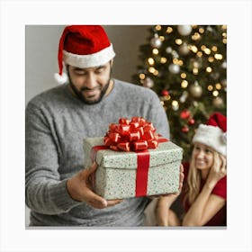 Man Giving Gift To Woman Canvas Print