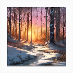 Winter Woodland Stream at Sunset 2 Canvas Print