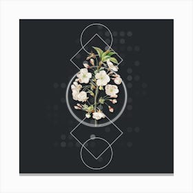 Vintage Pear Tree Flowers Botanical with Geometric Line Motif and Dot Pattern Canvas Print
