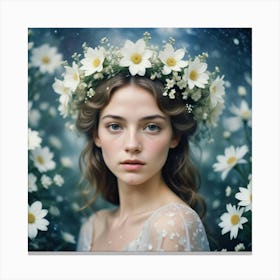 Fairytale Girl With Daisies Canvas Print