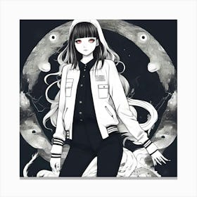 Anime Girl In Black Jacket Canvas Print