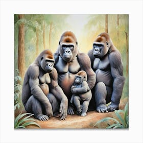 Family Of Gorillas Wildlife Canvas Print