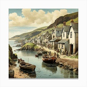 Beer Fishing Village In Devon England Vintage Art Print 2 Canvas Print