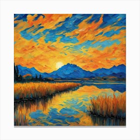 Sunset Over The Lake 1 Canvas Print