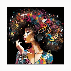 Afro Girl With Headphones Canvas Print
