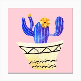 Golden Pots And Galactic Cacti Square Canvas Print