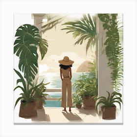 Illustration Of A Woman Looking At The Ocean Canvas Print