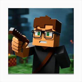 Minecraft Character Holding A Gun Canvas Print