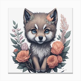 Cute Floral Wolf (6) Canvas Print