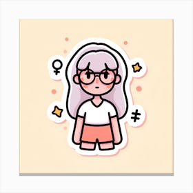 Cartoon Girl With Glasses Canvas Print