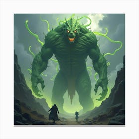 A Giant Creature Made Of Stone And Glowing Vines Rising 1 Canvas Print