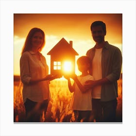 Family Holding House Model At Sunset Canvas Print