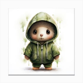 Watercolour Cartoon Kiwi In A Hoodie 2 Canvas Print