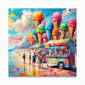 Ice Cream Cones Soaring High Above Flavorful Beach Stand Canvas Print