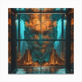 A Man S Head Shows Through The Window Of A City, In The Style Of Multi Layered Geometry, Egyptian Ar (1) Canvas Print