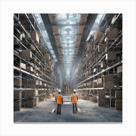 Warehouse Workers Standing In A Warehouse Canvas Print