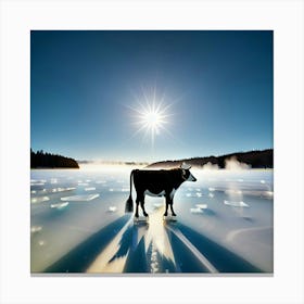 Cow on ice Canvas Print