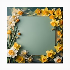 Frame With Daffodils On Green Background Canvas Print