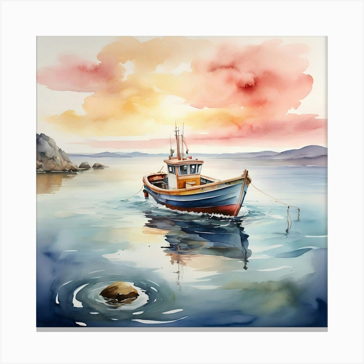 Watercolor Of A Fishing Boat Canvas Print by Arts to hearts - Fy