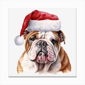 Bulldog In Santa Hat Canvas Print