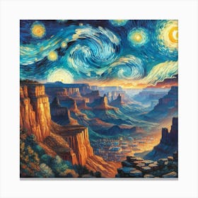 Van Gogh Painted A Starry Night Over The Grand Canyon 3 Canvas Print