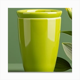 Green Vase With Flowers Canvas Print