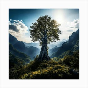 Lone Tree In The Mountains Canvas Print