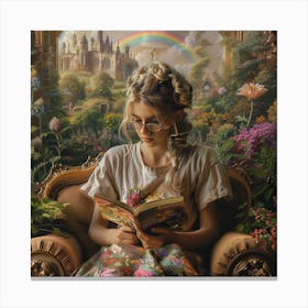 Fairytale Girl Reading A Book Canvas Print