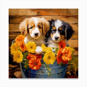 Two Puppies In A Bucket Canvas Print