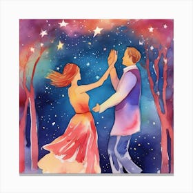 A romantic Couple Dancing Under The Stars Canvas Print