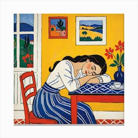 Woman Sleeping At The Table Canvas Print