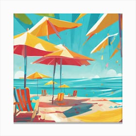 Sunlit Serenity Digital Painting Of Summer Lines On A Sandy Beach, Bathed In Gentle Sun Rays (7) Canvas Print