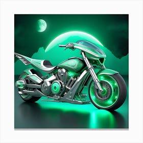 Green Motorcycle In The Night Canvas Print