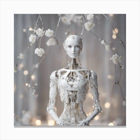 Porcelain And Hammered Matt Silver Android Marionette Showing Cracked Inner Working, Tiny White Flow (4) Canvas Print