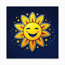 Lovely smiling sun on a blue gradient background 51 Canvas Print