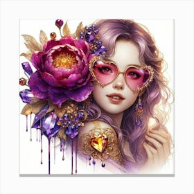 Girl With Purple Flowers Canvas Print