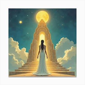 Goddess Like Figure Standing Before A Celestial Temple, Watercolor Style 1 1 Canvas Print