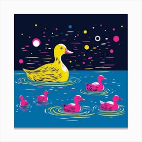 Duckling Under The Stars Linocut Style 3 Canvas Print