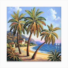 Three palm trees on the sea coast 3 Canvas Print