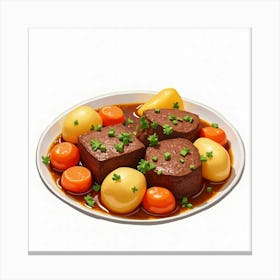 A Bright Watercolor Scene Of A Savory And Hearty Beef Stew With Potatoes And Carrots Canvas Print