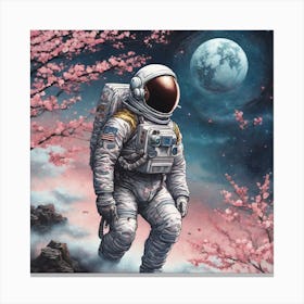 Astronaut In Cherry Blossoms Canvas Print