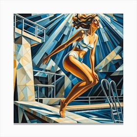 Woman Diving Cubism Style Canvas Print