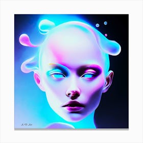 Glossy Color Holographic Fantasy Human Like Android Portrait With Floating And Dripping Elements Canvas Print